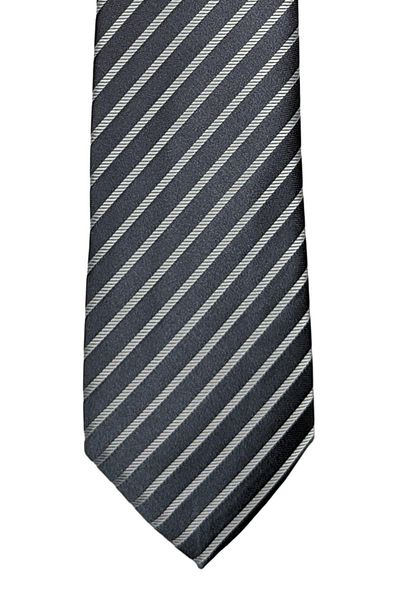 1001 Kravat 8 cm Wide Black Classic Tie with Gray Stripes