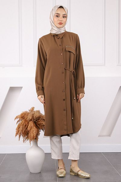 İmajButik Καφέ Linda Tunic με πλαϊνό δέσιμο