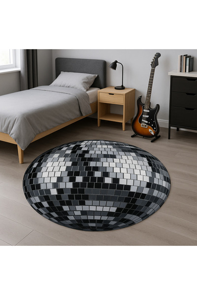 new colourse DİSKO TOPU DİJİTAL BASKI KAYMAZ PAMUK TABANLI HALI PASPAS