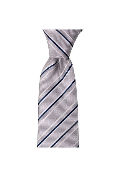 1001 Kravat Gray Striped 8 cm Wide Tie with Handkerchief