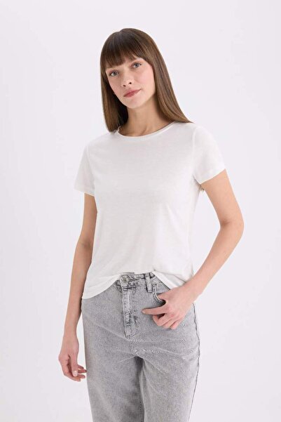 DeFacto Дамска тениска с къс ръкав, бяла W7299AZ/ER105