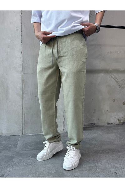 DİFRANSEL Λινό παντελόνι Khaki Relaks Fit Relaxed Cut