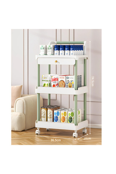 Herum Shelf with 3 shelves and drawer, with wheels, plastic, White/Green, 36.5 x 28 x 74.5 cm