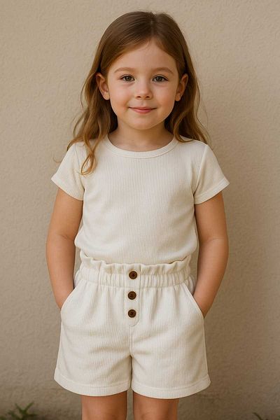 gigigiyim Elastic Waist Wrapped Fabric Girl's Shorts Beige