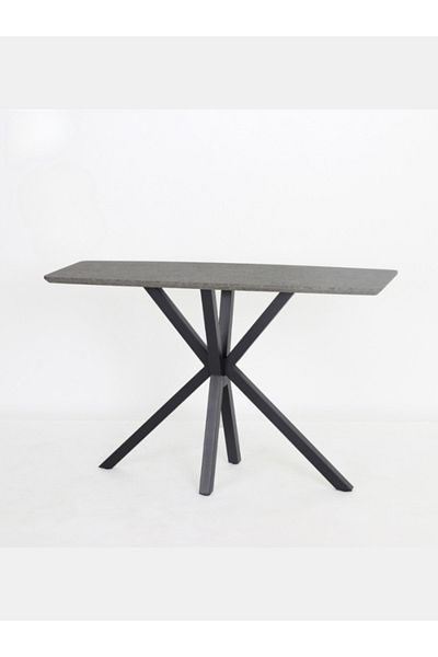 Orient Modern Rectangular Console Table with Stone-Effect Top and Black Metal Legs - Elegant 120x40x77cm