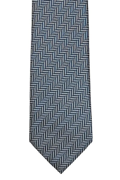 1001 Kravat 7 cm Wide Navy Blue Herringbone Patterned Thin Tie