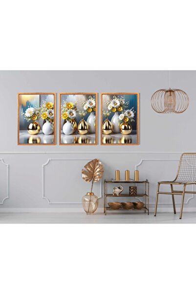 bestablo 3 Piece Framed Flowers in a Vase Wooden Painting Set, Home Decor