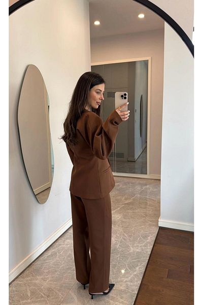 FMN Moda Women Oversize Blazer Jacket Palazzo Pants Pinterest Equivalent Fitted One Button Trend Stylish Suit