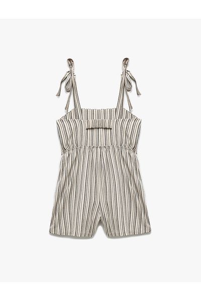Koton Viscose Blended Back Detailed Pocket Striped Mini Salopet Jumpsuit