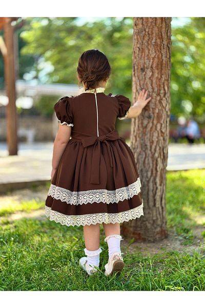 Hly Karol Tasarım Рокля за бебешко момиче Verona Brown Vintage, рокля за рожден ден, рокля за фотосесия, 0-13 години