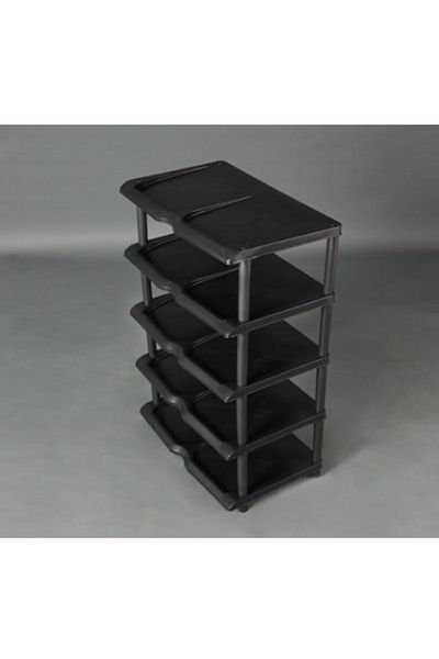 Herum Suport pentru pantofi din plastic pe 5 niveluri, negru, 47 x 30 x 77 cm
