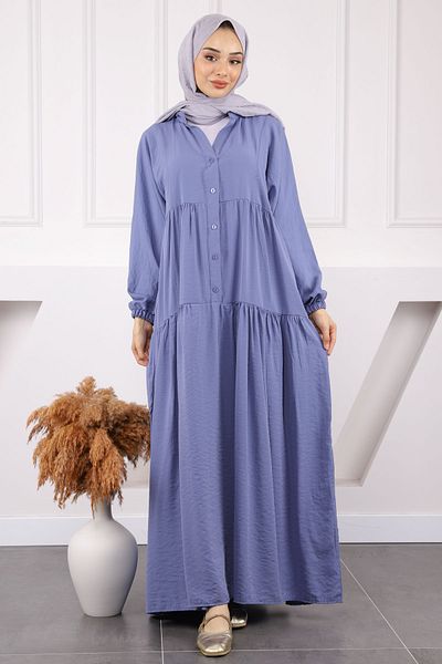 İmajButik Φόρεμα Indigo Half Buttoned Skirt Layered Modal