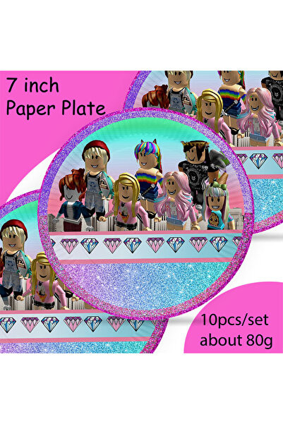 Choice طبق مقاس 7 بوصات، 10 قطع وردية اللون، ديكورات أعياد ميلاد بطابع روبلوك...
