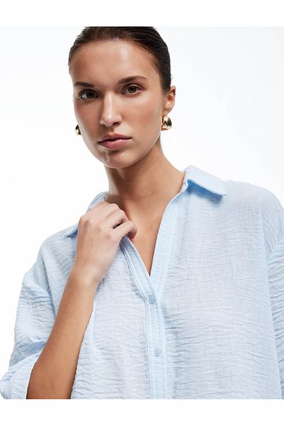 Koton Cămașă oversize cu mânecă scurtă, cu guler clasic, până la cot