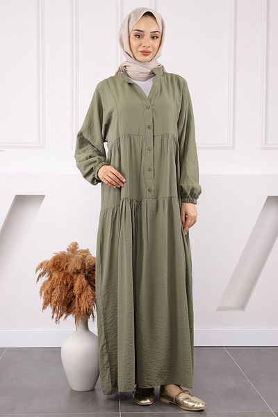 İmajButik Χακί Φούστα με μισό κουμπί Μοντάλ Φόρεμα