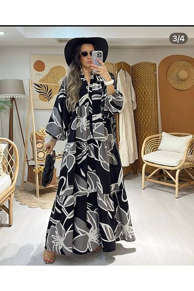 QUAWEAR Φόρεμα με μοτίβο μανίκι Raglan με λαιμόκοψη σε όλο το μήκος