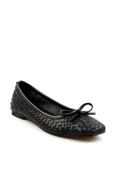 Bambi Black Leather Women's Ballerinas K 01718002203