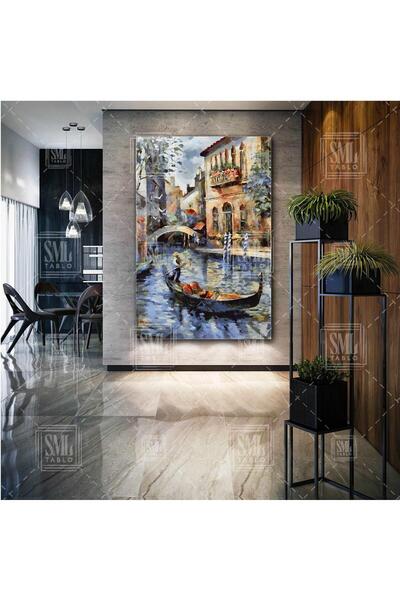 SML TABLO Soyut Venedik Manzarası Kayık Sandal Şehir City Dekor Dikey Kanvas ...