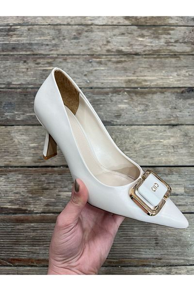 Afilli Women's Skin Beige Cream Buckle Pointed Toe Stylish Comfortable Daily Evening Dress Short Goblet Heeled Stiletto Shoes