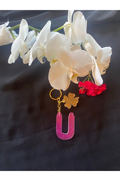 Bellinzona Breloc cu litera U cu sclipici mov - Accesoriu pentru geantă [Cu o...