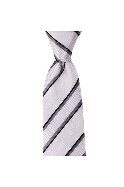 1001 Kravat White Striped 8 cm Wide Tie with Handkerchief