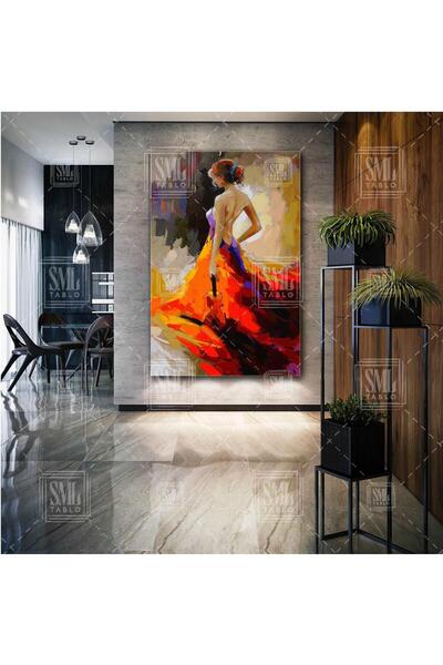 SML TABLO Kırmızı Elbiseli Kemancı Kadın Woman Nü Yağlı Boya Efektli Dekor Di...