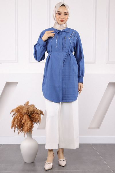 İmajButik Modal Tunic with Indigo Stones on the Front