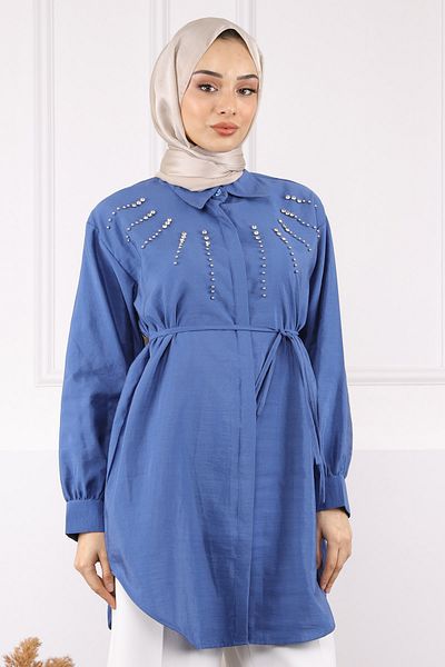 İmajButik Modal Tunic with Indigo Stones on the Front