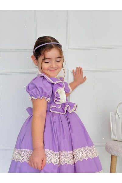 Hly Karol Tasarım Pansy Lilac Vintage Baby Girl Dress,Birthday Dress,Photo Shoot Dress,Suitable for 0-12 Years Old