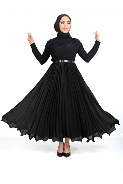HİJABAYA Fusta plisată din șifon cu talie elastică