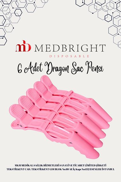 MEDBRIGHT Pink Color-Dragon Hair Clamp-6Pcs