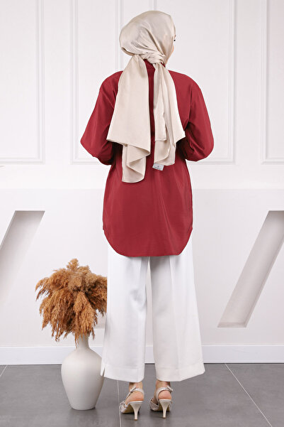 İmajButik Burgundy Modal Tunic with Stones on the Front
