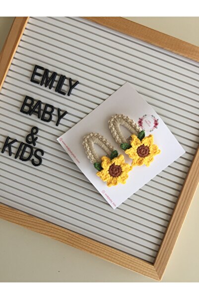 emilybabykids El Yapımı Örgü Ayçiçek Çıtçıt Toka 2'li