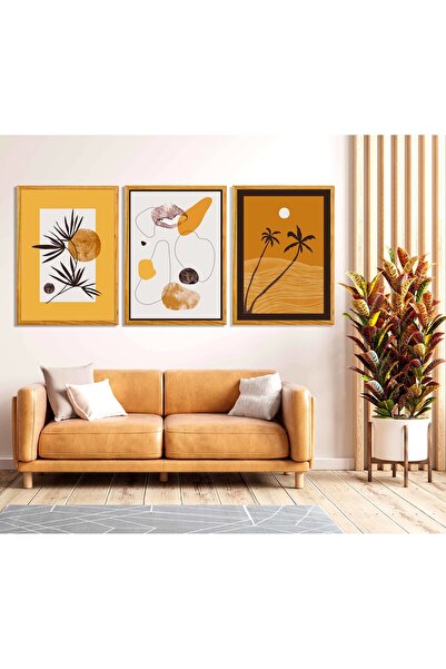 bestablo Set de pictură decorativă din lemn de palmier cu rame, 3 piese
