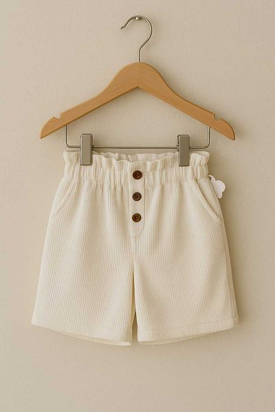 gigigiyim Elastic Waist Wrapped Fabric Girl's Shorts Beige