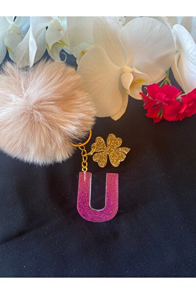 Bellinzona Breloc cu litera U, mov, cu sclipici - Accesoriu pentru geantă [Cu...