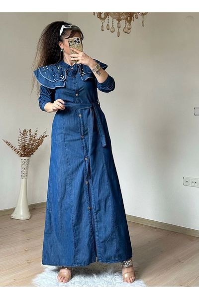 AZRA BUTİK Τζιν φόρεμα Princess Collar Σκούρο Μπλε