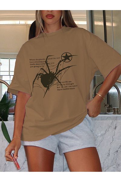 Gothicas Унисекс тениска с овърсайз дизайн от мек пениран памук Y2k Streetwear Spider Spider