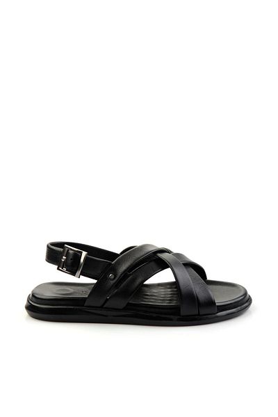 Bambi Black Leather Men's Sandals E05557240243