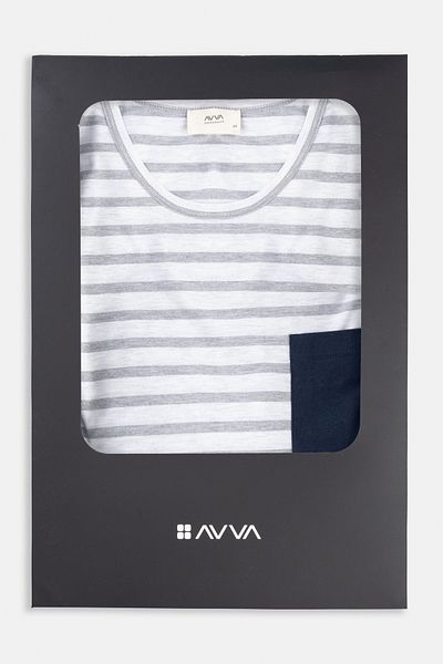 Avva Men's Gray Crew Neck Cotton Special Boxed Pajamas Set E 003308