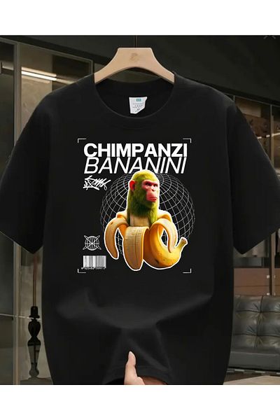 Touz Moda Tung Tung Tung Chimpanzi Banani εμπριμέ πλενόμενο Vintage Unisex Oversize T-shirt