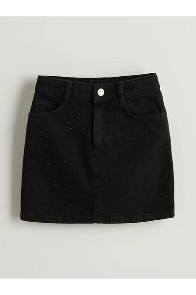 LC Waikiki Lcw kids black adjustable waist elastic stone girl jean skirt