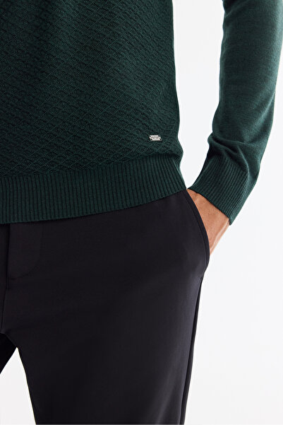 Avva Erkek Yeşil Bisiklet Yaka Dokulu Triko Kazak E005109