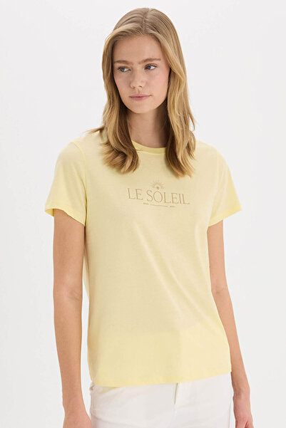 DeFacto Gelbes Damen-T-Shirt mit kurzen Ärmeln E2791AX/YL83