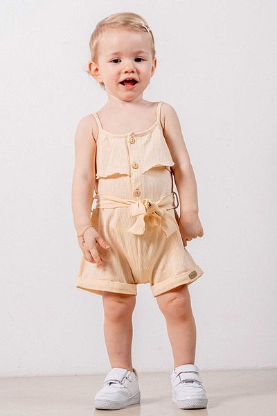 bombe Baby Kids Cream Cotton Rope Strap Comfortable Jumpsuit Salopet Unisex Bottom Top Set Jumpsuit