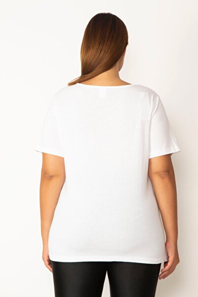 Şans Bluză de damă, mărime mare, albă, din bumbac, cu imprimeu inimă 65n28156