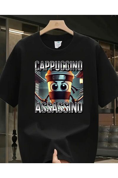 Touz Moda Tung Tung Tung Sahur Cappucino Assassino εμπριμέ πλενόμενο Vintage Unisex Oversize T-shirt