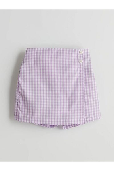 LC Waikiki Lcw Kids Lilac Elastic Waist Plaid Girls Shorts Skirt