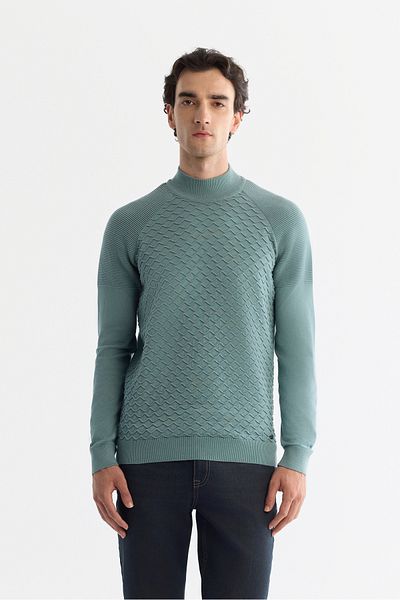 Avva Men's Nile Green Half Turtleneck Soft Touch Knitwear Sweater A42Y5023