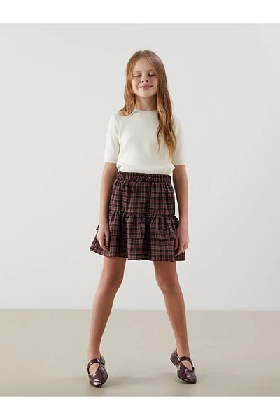 LC Waikiki Lcw kids red elastic waist plaid girl's skirt